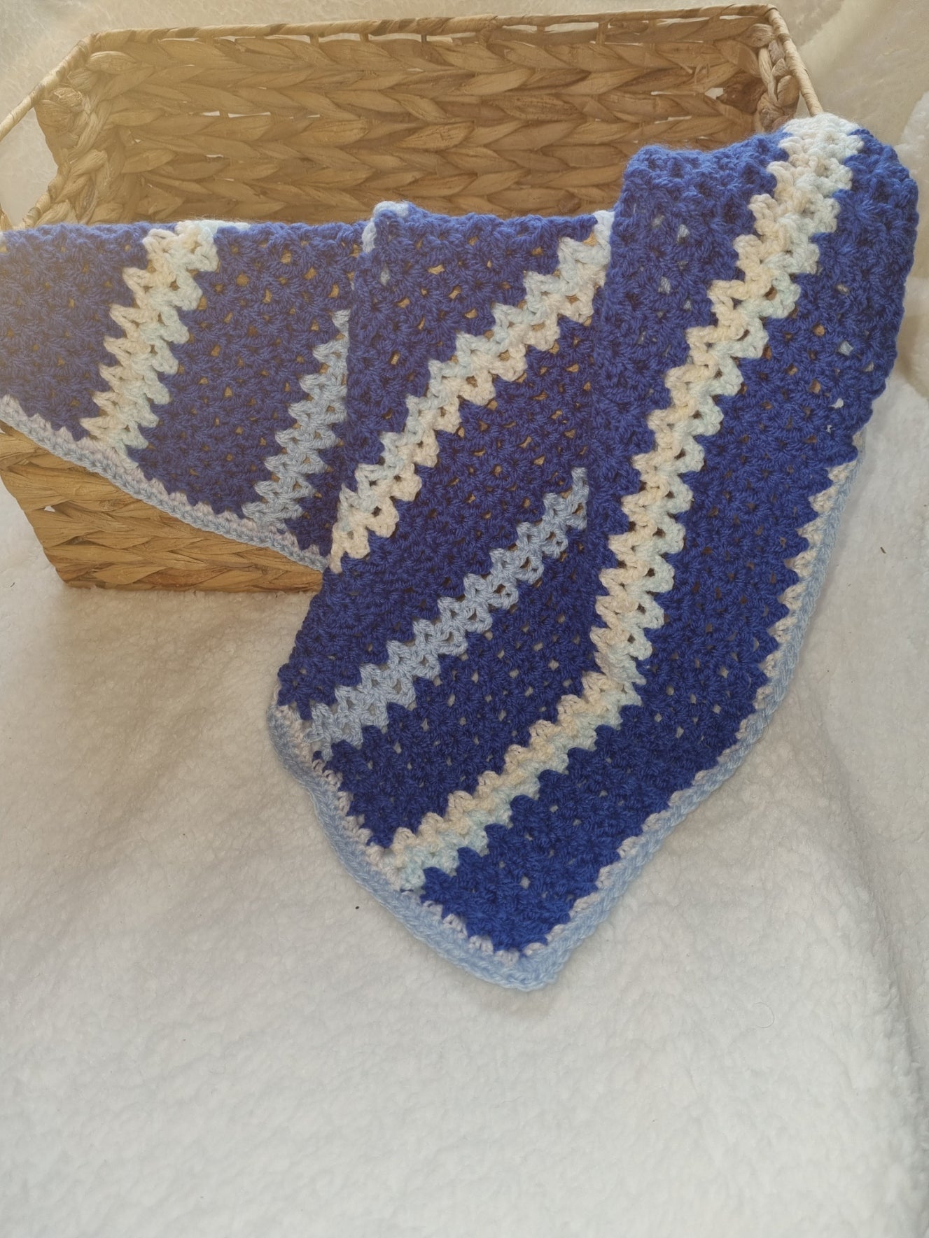 Blue and white stripped blanket