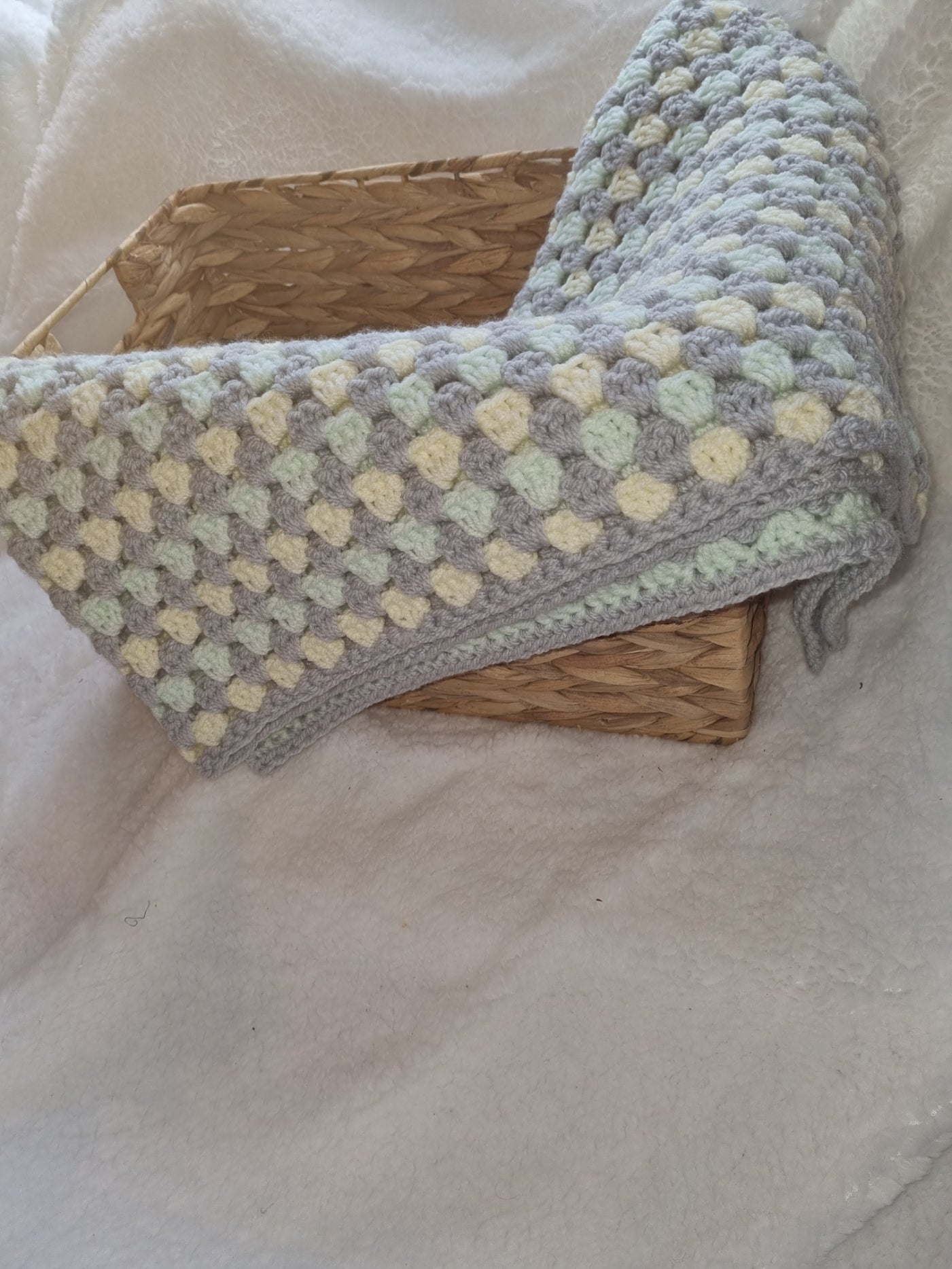 Mint, yellow and grey stripped blanket