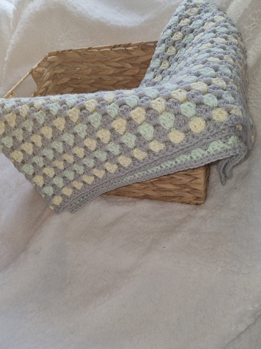 Mint, yellow and grey stripped blanket