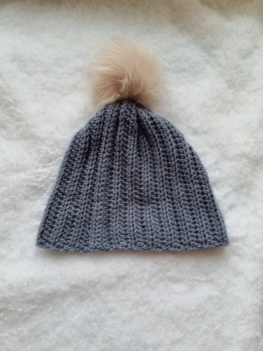 Grey with beige pompom hat