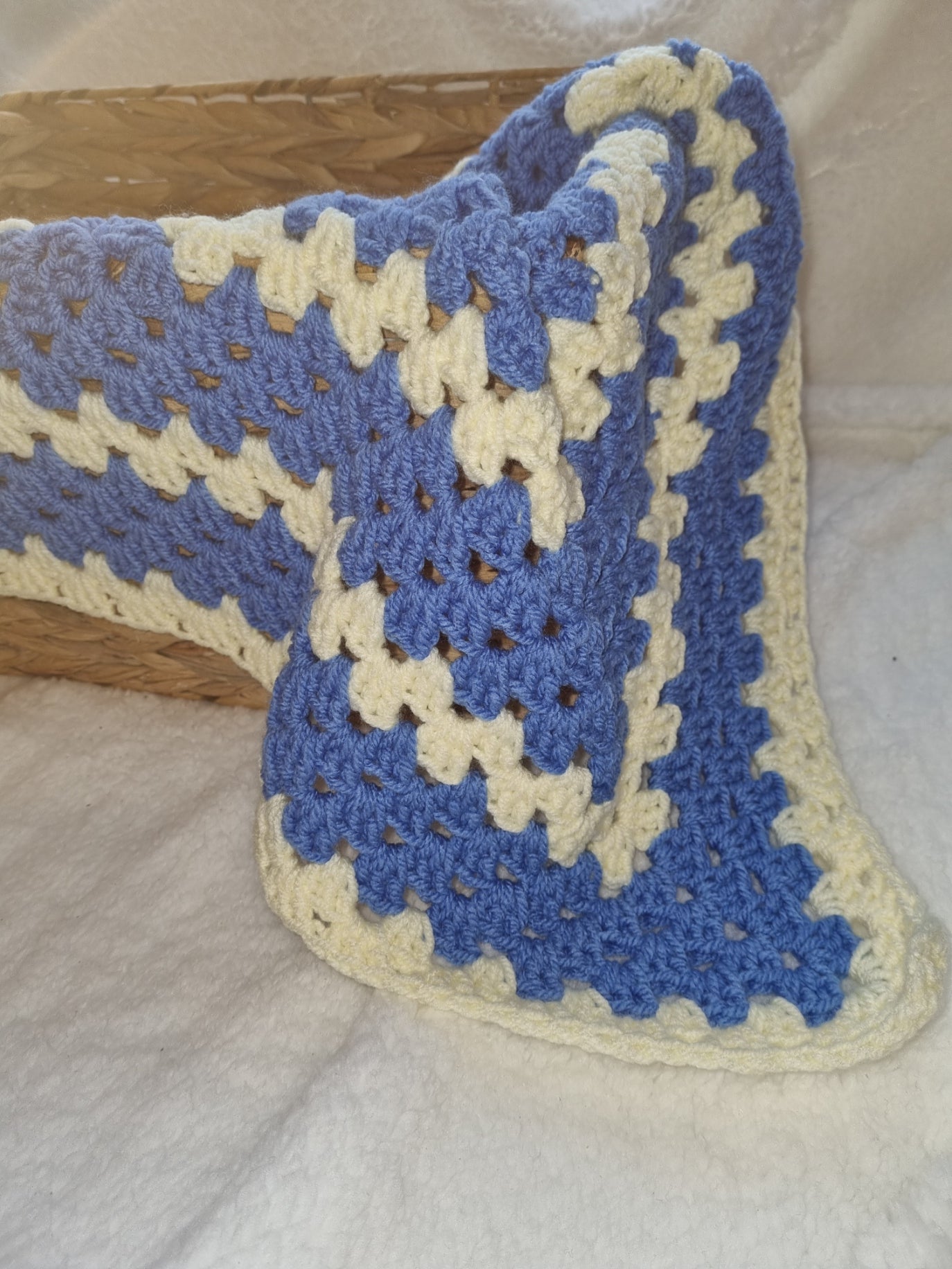 Blue and cream granny square blanket