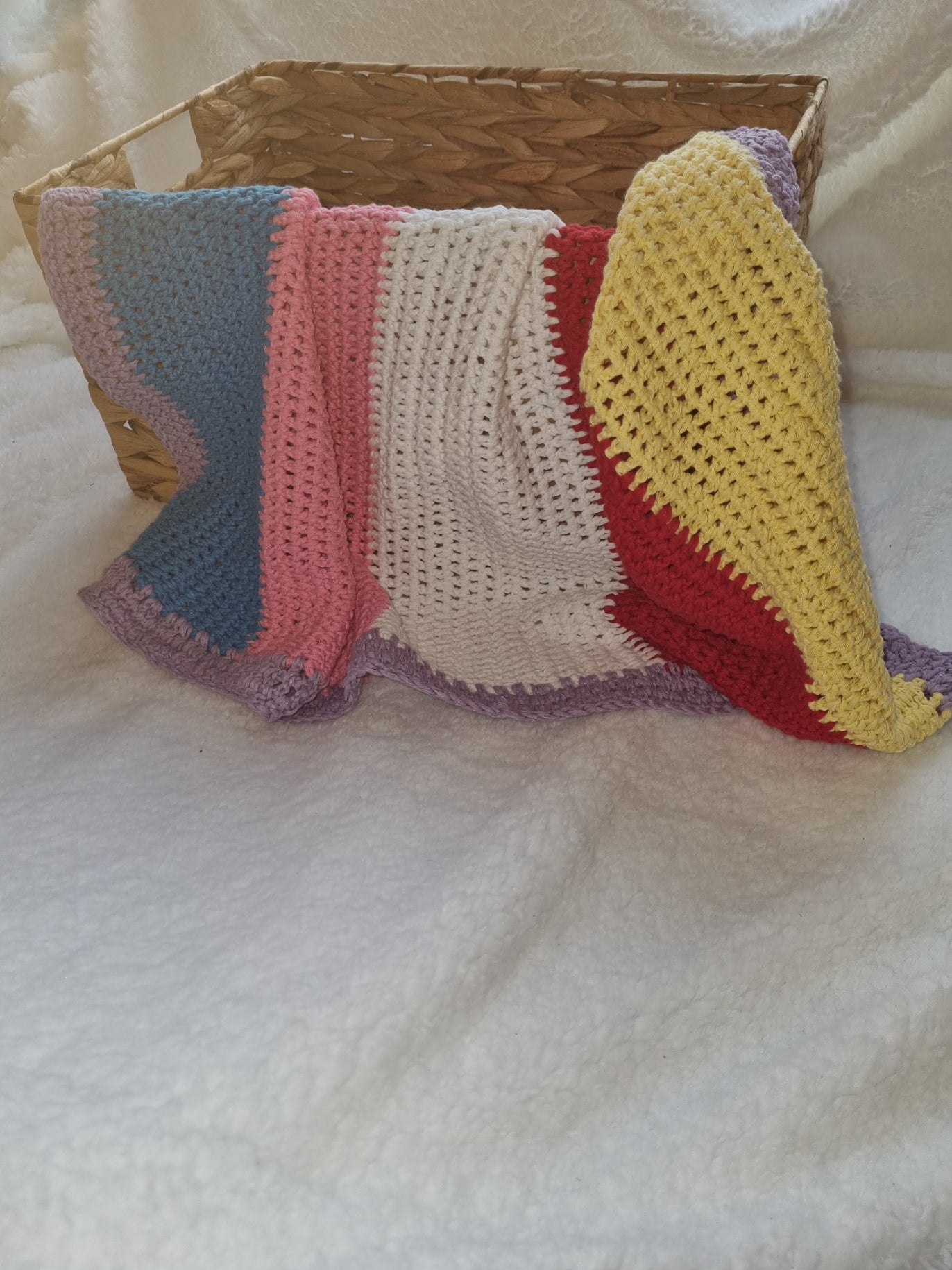 Crochet cotton rainbow striped blanket