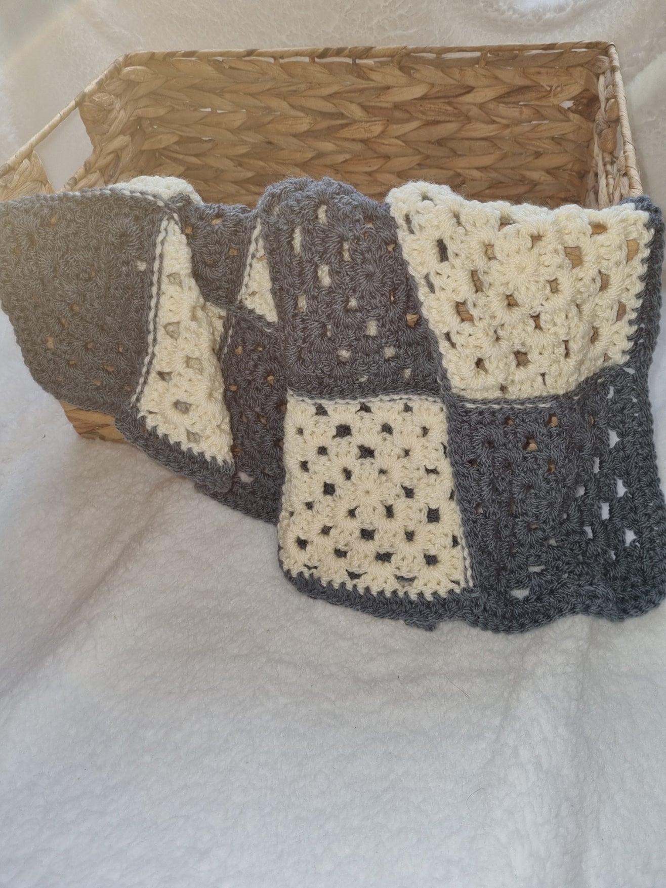 Grey and cream patch work blanket